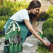 Uutvmp Small Garden Tool Set, 11 Piece Gardening Balcony Mini Kit Bag, Trowel Transplanter Hand Rake Pruner Snips Shovel Gloves Watering Spray, Stainless Steel Handles, Gift for Woman Men Kids